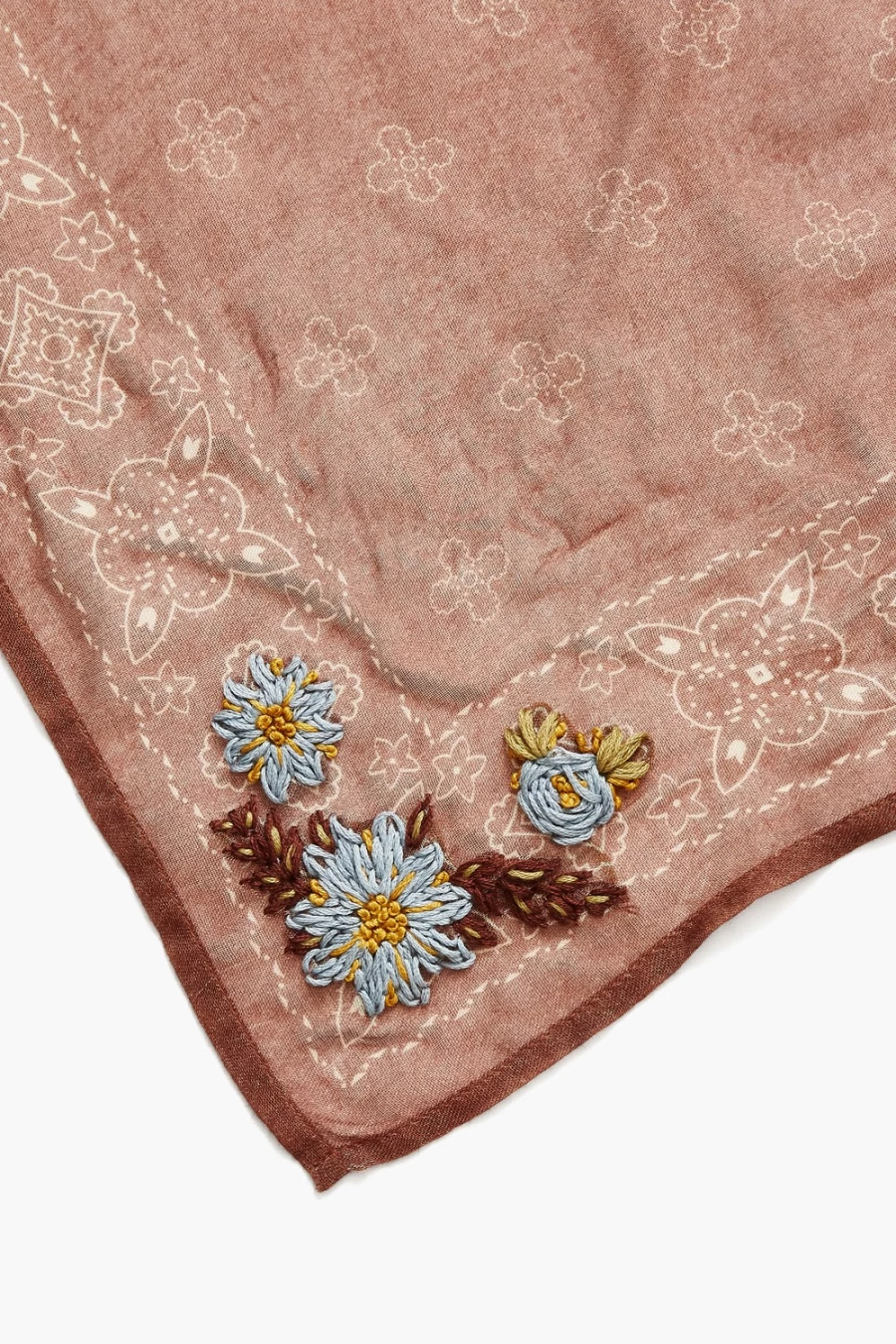 "Chan Luu Women's Embroidered Floral Bandana Scarf in Cognac"