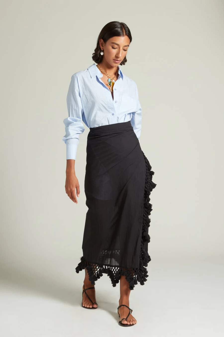 Chan Luu Women's Capri Crocheted Wrap Skirt in Caviar - Boho Chic Handmade Knit Beach Skirt