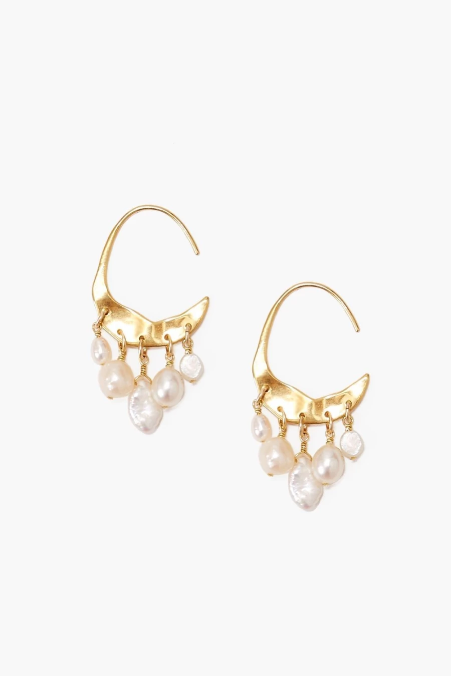 Chan Luu Petite Gold Hoop Earrings with White Pearls for Women - Elegant Crescent Design