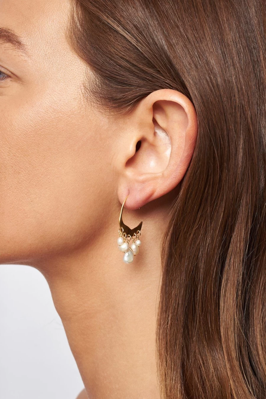 Chan Luu Petite Gold Hoop Earrings with White Pearls for Women - Elegant Crescent Design