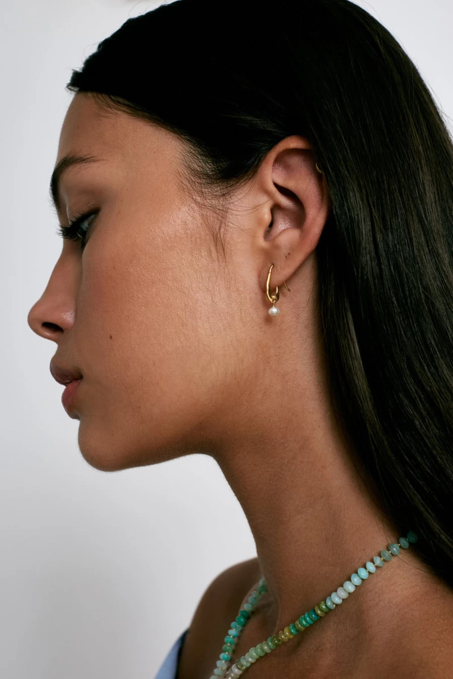 Chan Luu Gala Crescent Pearl Earrings for Women - Mini Gold Hoop Earrings with Pearl Accents