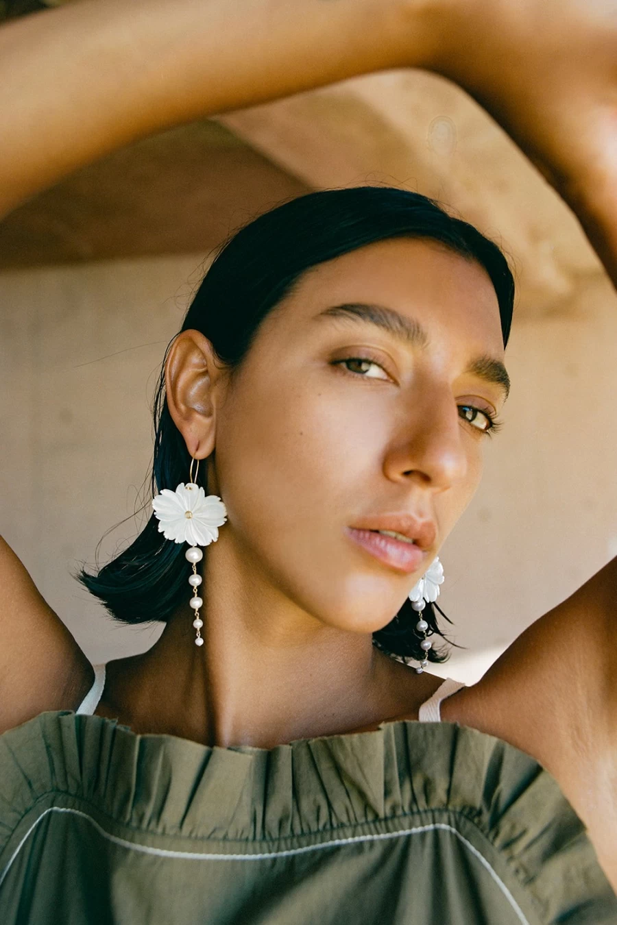 Chan Luu White Magnolia Drop Earrings for Women - Handcrafted Floral Dangle Jewelry