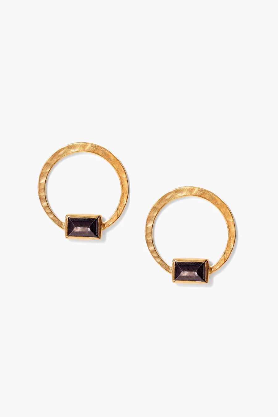 Chan Luu Women's Onyx Tab Hammered Hoops - Sterling Silver Boho Chic Earrings