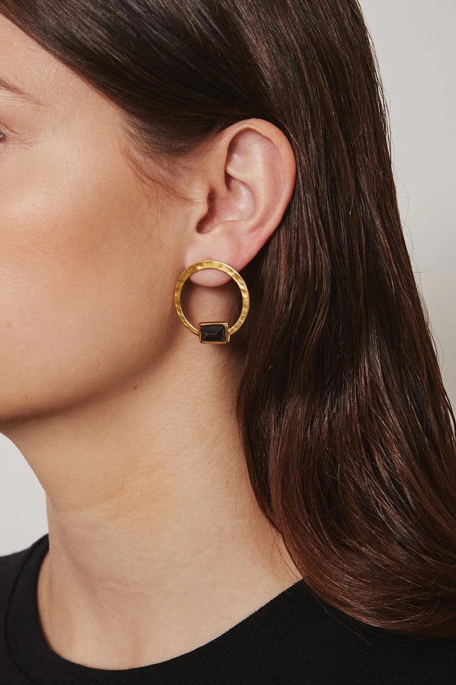 Chan Luu Women's Onyx Tab Hammered Hoops - Sterling Silver Boho Chic Earrings