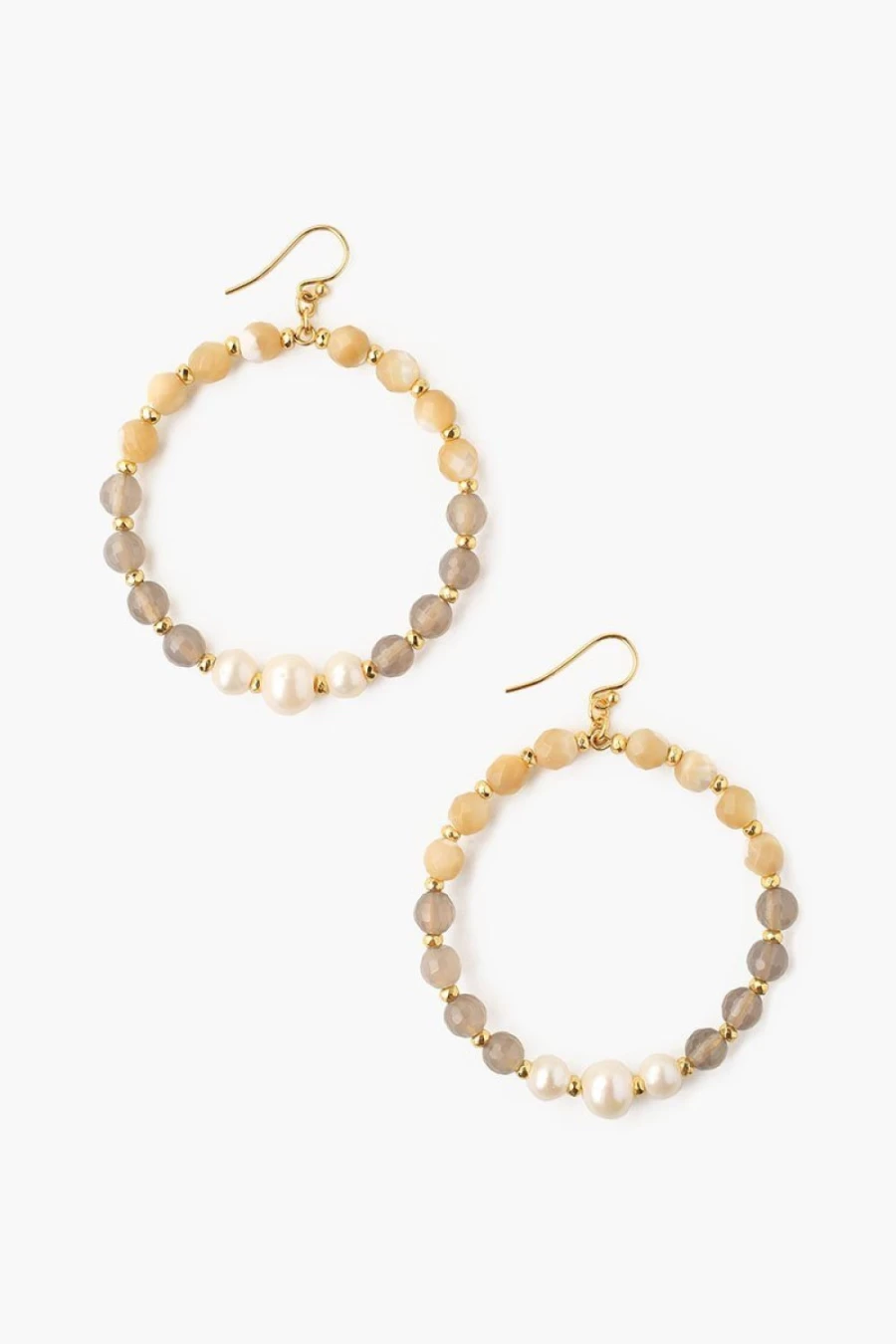 "Chan Luu Grey Onyx and White Pearl Hoop Earrings for Women"