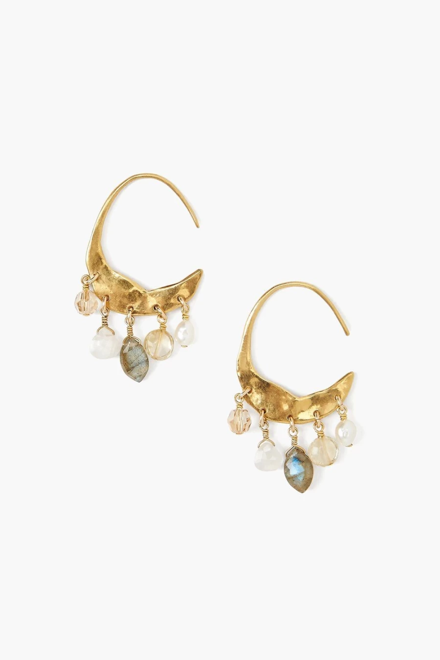 Chan Luu Women's Petite Gold Hoop Earrings with White Pearls and Citrine Gemstones