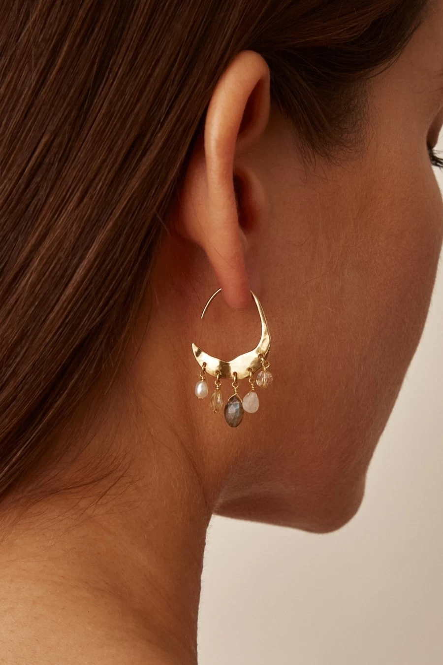 Chan Luu Women's Petite Gold Hoop Earrings with White Pearls and Citrine Gemstones