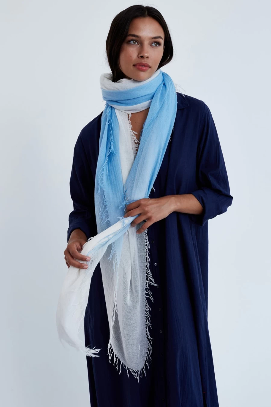 "Chan Luu Women's Baby Blue Dip-Dyed Cashmere Silk Scarf – Luxurious Soft Blend"