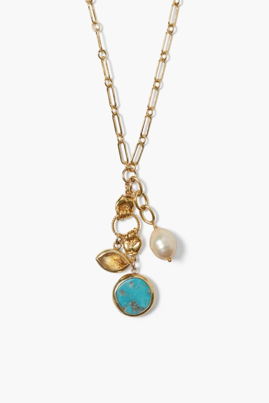 Chan Luu Women's Sardinia Charm Necklace with Turquoise Beads - Handcrafted Bohemian Jewelry