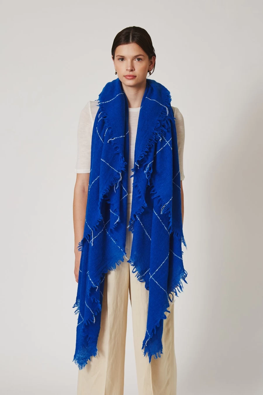 Chan Luu Women's Estate Blue Windowpane Cashmere Scarf - Luxury Soft Wrap