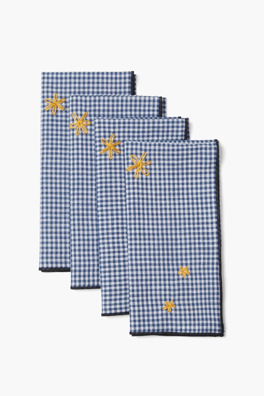 "Chan Luu Women's Blue Gingham Embroidered Napkin Set - Handcrafted Cotton Table Linens"