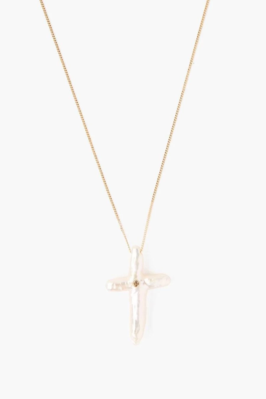 "Chan Luu Women's 14K Gold Baroque Pearl and Champagne Diamond Cross Pendant Necklace"