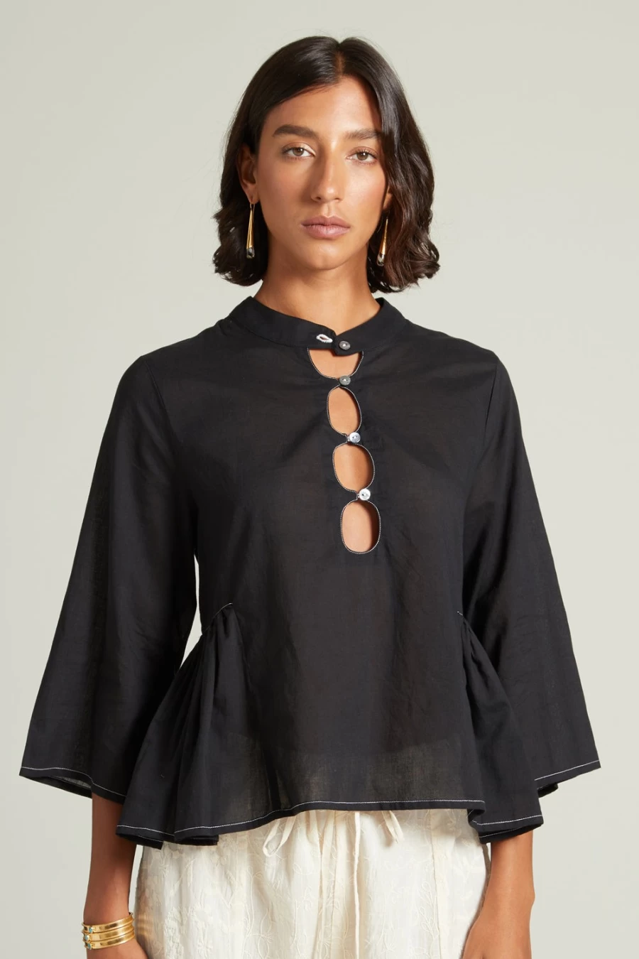 Chan Luu Women's Anokhi Keyhole Blouse in Caviar