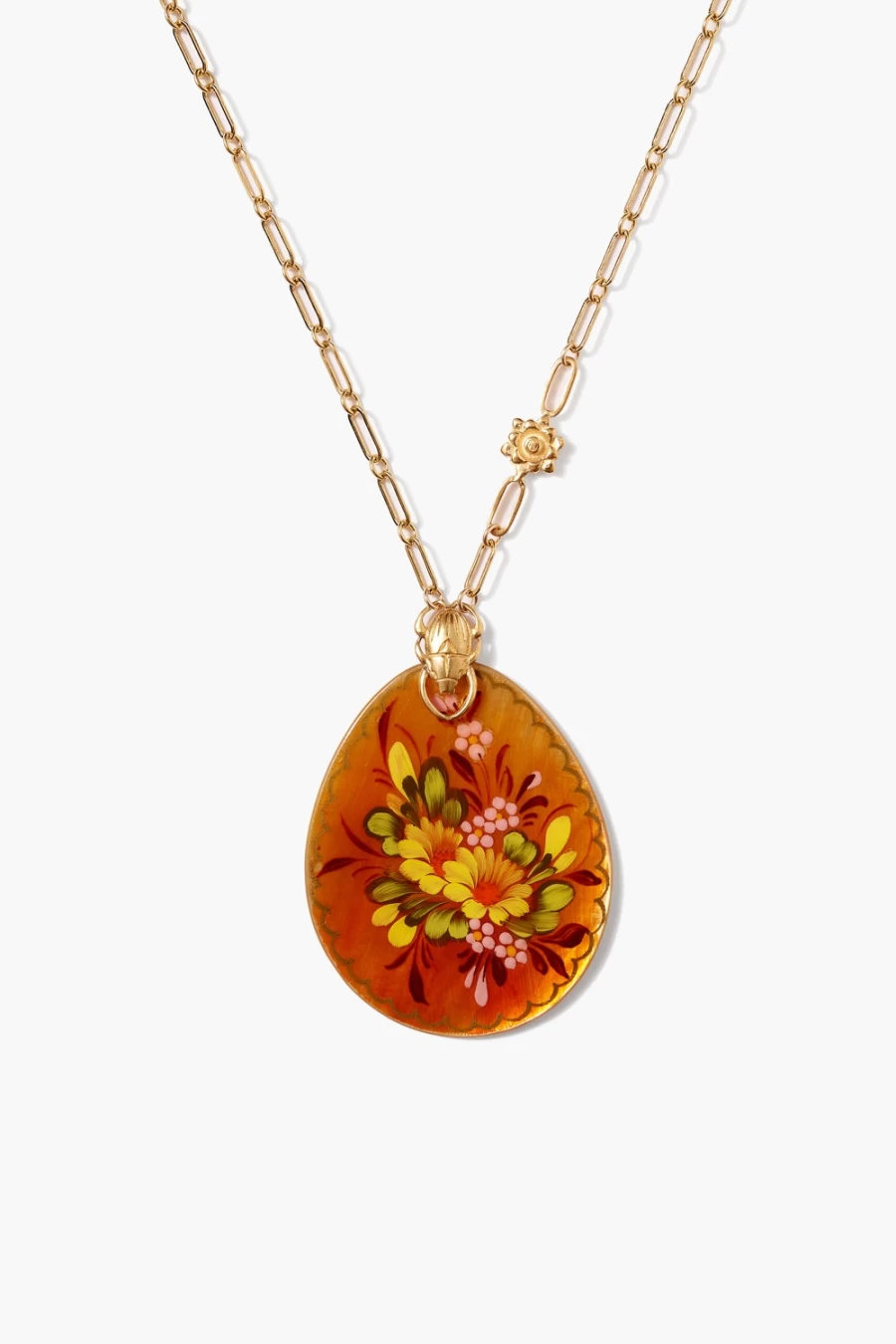 Chan Luu Women's Posy Painted Teardrop Necklace - Sunset Mix Handmade Beaded Jewelry