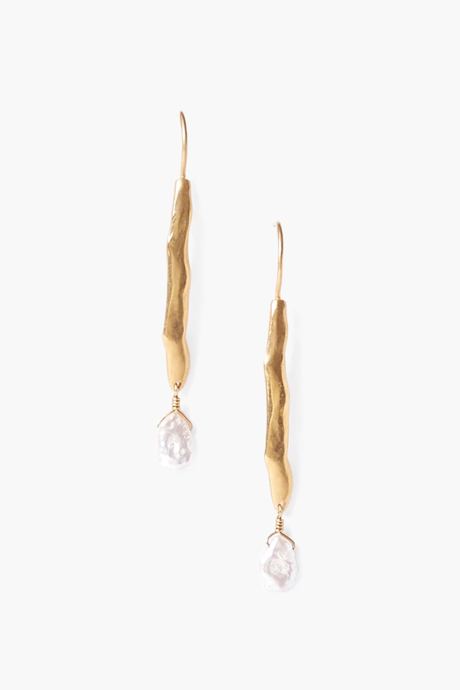 Chan Luu Gold Wave Pearl Drop Earrings for Women - Handcrafted Dangle Earrings with Natural Pearls