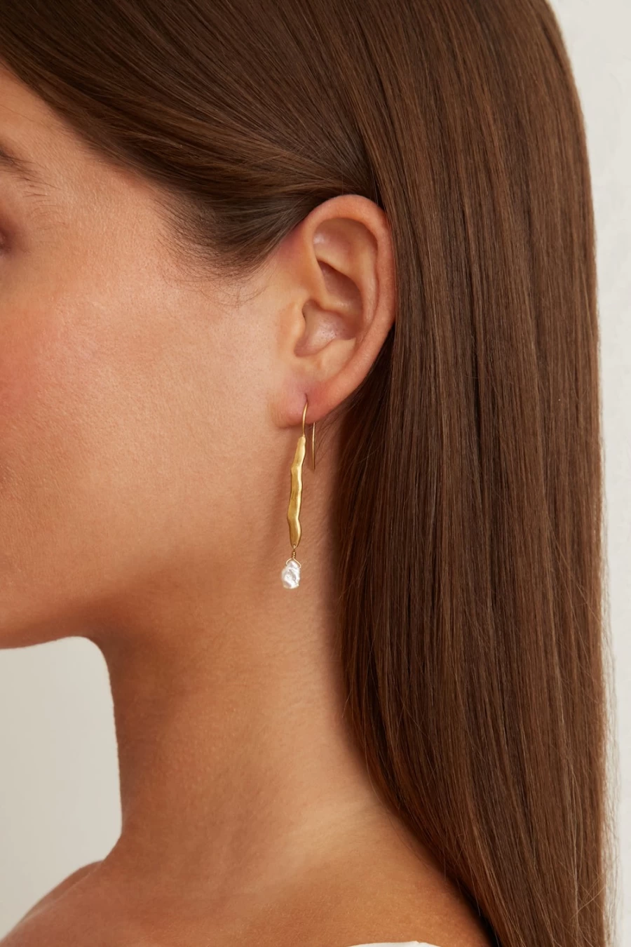 Chan Luu Gold Wave Pearl Drop Earrings for Women - Handcrafted Dangle Earrings with Natural Pearls