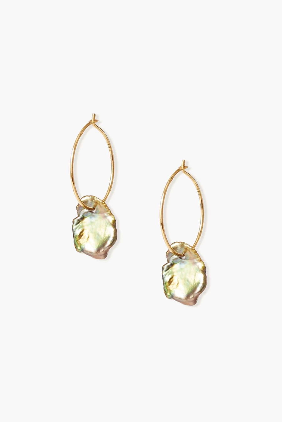 Chan Luu Green Keshi Pearl Hoop Earrings for Women - Handmade Coin Shape Dangle Earrings