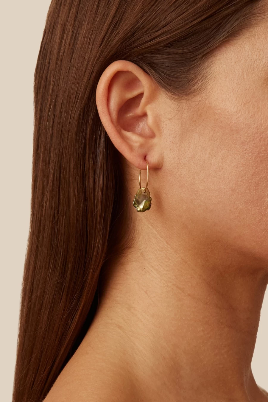 Chan Luu Green Keshi Pearl Hoop Earrings for Women - Handmade Coin Shape Dangle Earrings