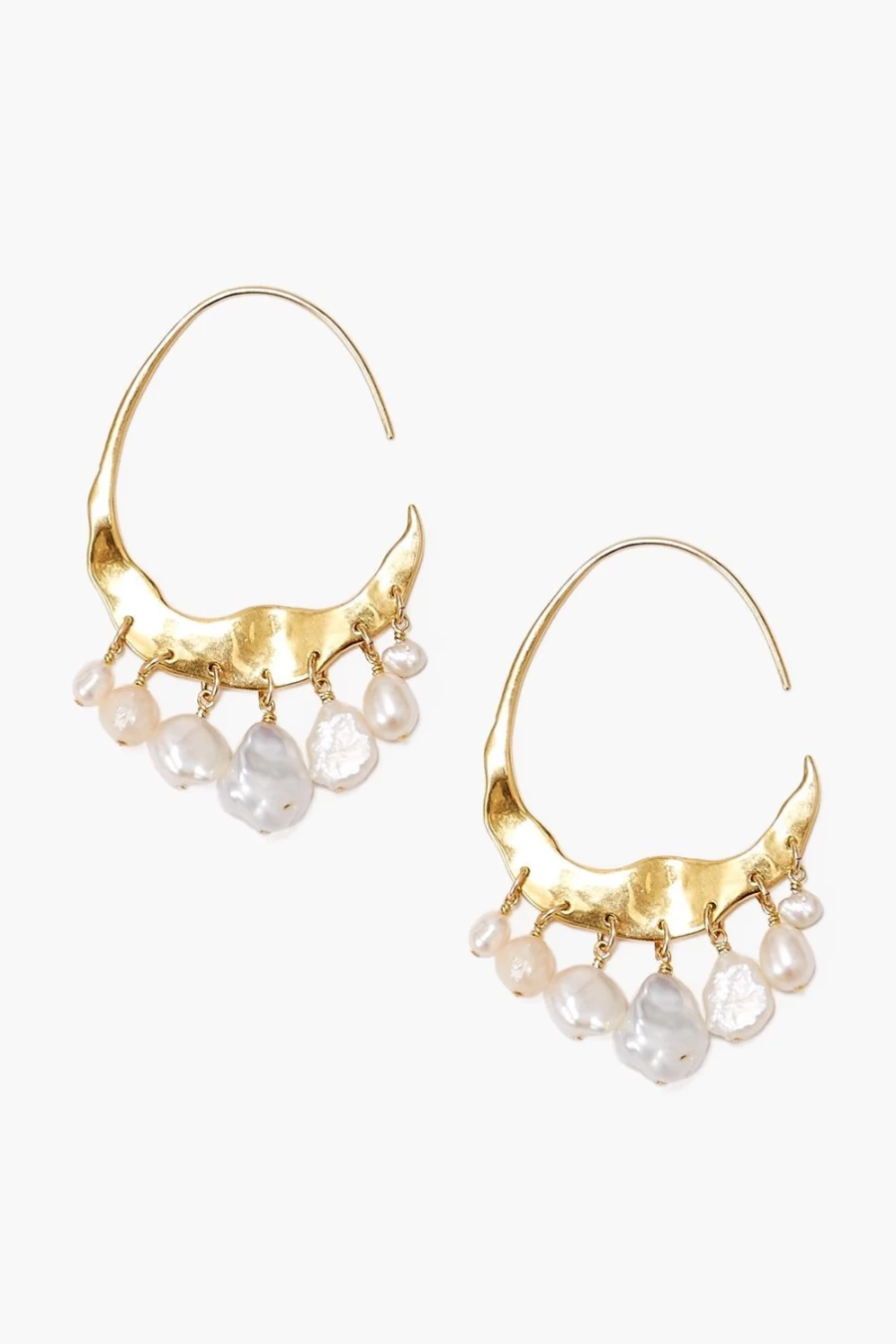 Chan Luu Women's Crescent White Pearl and Gold Hoop Earrings