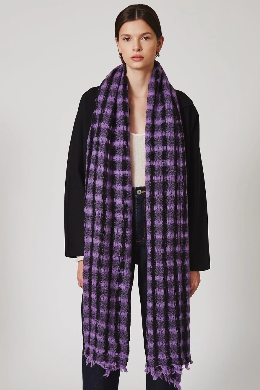 "Chan Luu Women's Amethyst Checkered Wool Scarf – Soft Winter Wrap"
