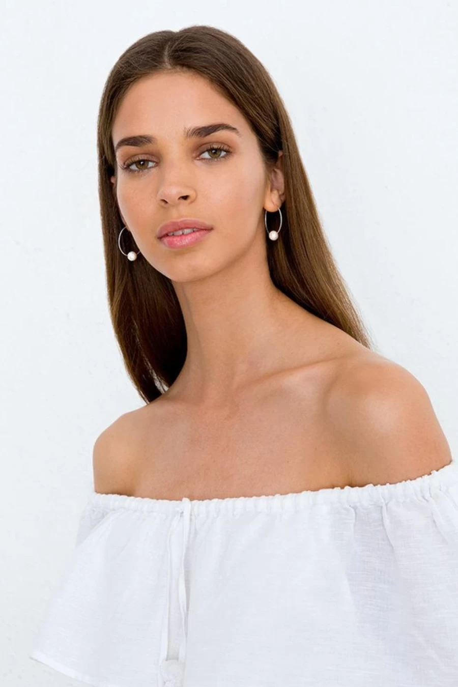 "Chan Luu Women's White Floating Pearl Hoop Earrings – Elegant Pearl Drop Design"