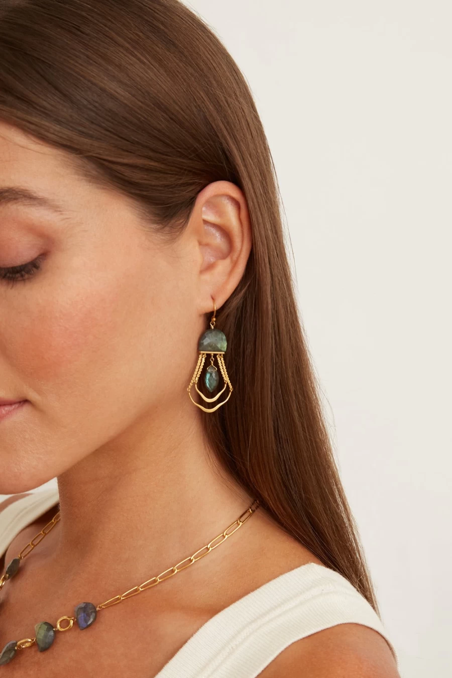 Chan Luu Women's Labradorite Gemstone Luna Chandelier Earrings - Handcrafted Silver Dangle Earrings for Boho Chic Style