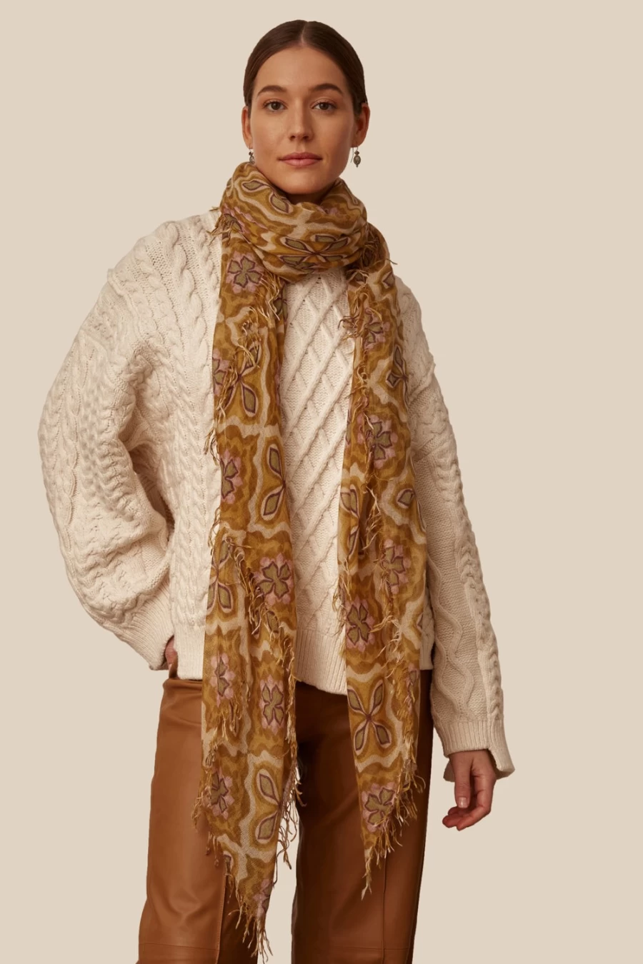 Chan Luu Women's Mineral Yellow Crux Cashmere Silk Scarf Wrap Luxury Accessory