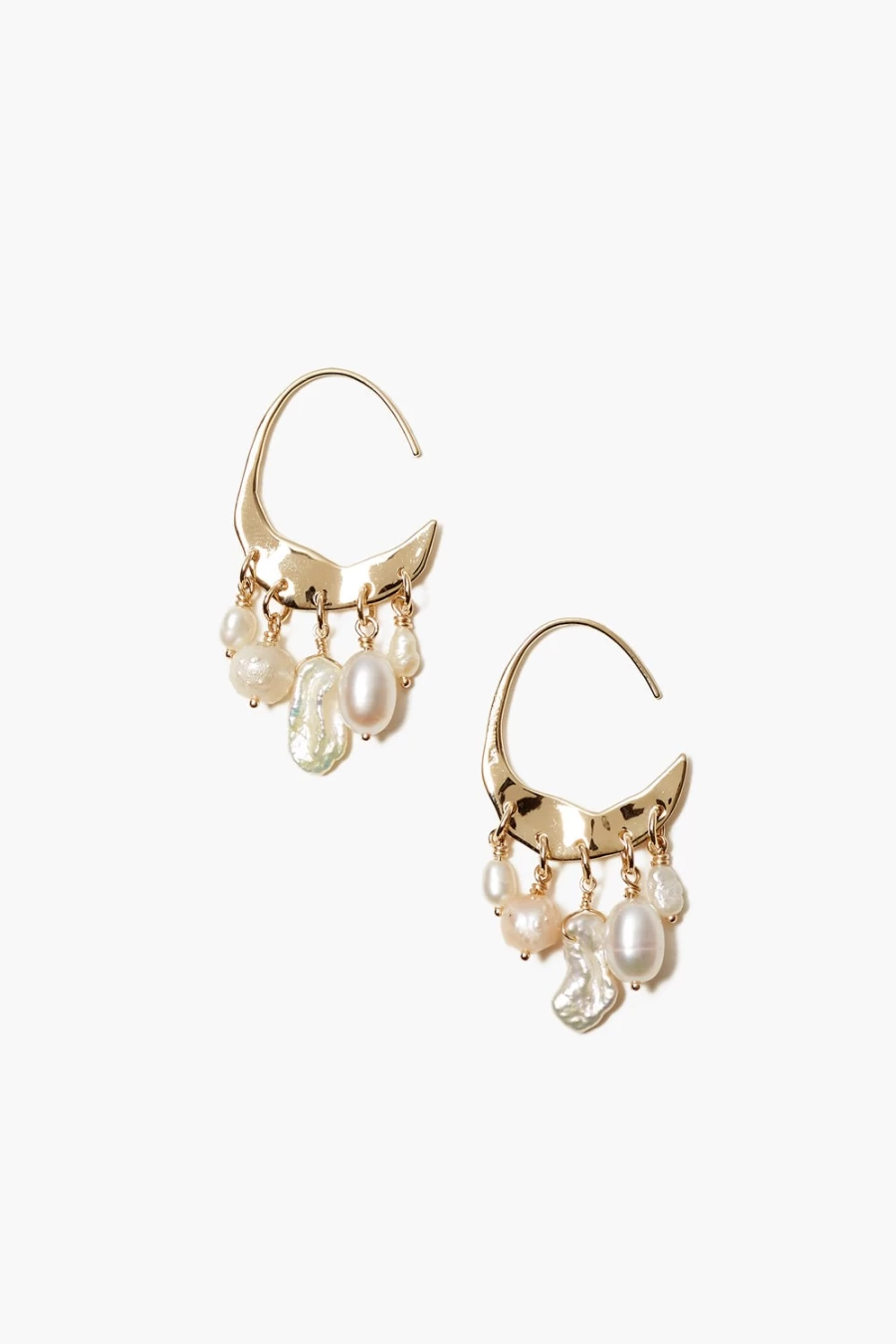 Chan Luu 14K Gold Petite Crescent Hoop Earrings with White Pearls for Women