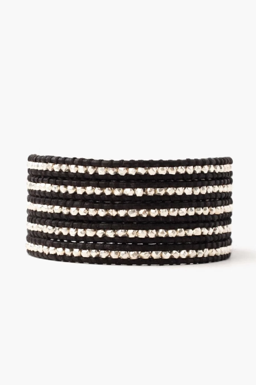 Chan Luu Women's Sterling Silver Wrap Bracelet on Natural Black Leather