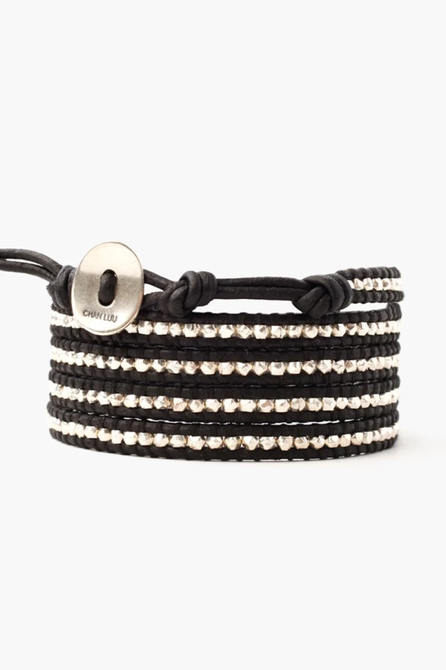 Chan Luu Women's Sterling Silver Wrap Bracelet on Natural Black Leather