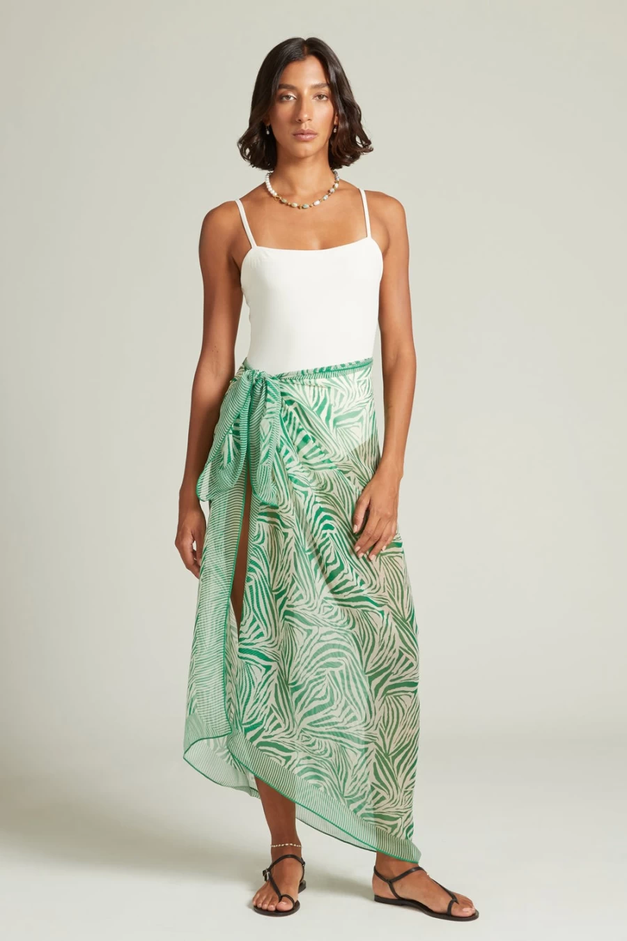 "Chan Luu Women's Zebra Print Sarong in Verdant Green – Stylish Beach Wrap & Cover-Up"