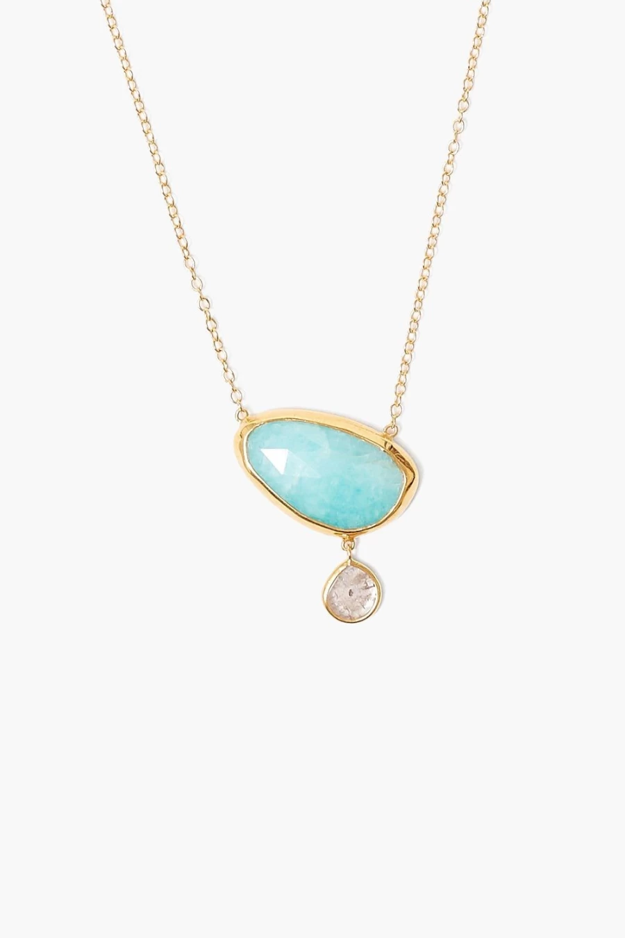 Chan Luu 14K Gold Amazonite and Diamond Drop Cliff Necklace for Women